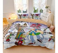 HAUNGDEJIN Astérix Parure de lit 3 pièces imprimée sur le thème - Adorable literie pour chambre d'enfant (4, double + 80 x 80 cm x 2)