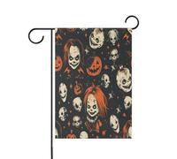 Haunted Chucky Scary Drapeaux bleu marine pour extérieur Bannière de porte de Pâques pour décoration de terrasse 30,5 x 45,7 cm double face
