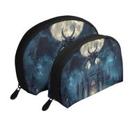 Haunted Gargouille Castle Lot de 2 trousses de maquillage portables Motif château de gargouille, blanc, Taille unique