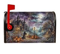 Haunted House - Housse de boîte aux lettres magnétique gothique rustique, citrouilles, chauve-souris, Halloween, pour décoration extérieure, 45,7 x 53,3 cm, violet