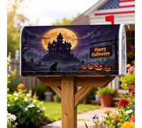 Haunted House - Housse de boîte aux lettres magnétique, motif chat festif effrayant, citrouilles, Halloween, décoration de boîte aux lettres pour extérieur, cour, 53,3 x 64,9 cm, orange