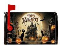 Haunted House Housse de boîte aux lettres magnétique pour décoration de pelouse Motif chat effrayant et citrouille d'Halloween Noir 53,3 x 64,5 cm
