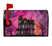 Haunted House Housse de boîte aux lettres magnétique pour décoration de pelouse Motif maison hantée 53 x 64 cm Violet
