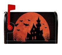 Haunted House Housse de boîte aux lettres magnétique pour Halloween, chauve-souris, lune, orange, 45,7 x 53,3 cm