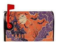 Haunted House Housse de boîte aux lettres magnétique pour Halloween Motif chauve-souris effrayante lune Halloween Orange 53,3 x 64,9 cm