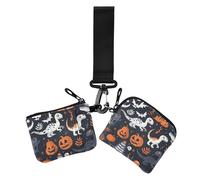 Haunted Jurassic Lot de 2 étuis pour cartes de crédit et pièces de monnaie avec porte-clés pour femme Gris Orange Hallowen