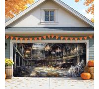 Haunted Mansion Housse de porte de garage - Décorations d'Halloween gothiques effrayantes - Grande taille pour l'extérieur et l'intérieur - Décoration festive d'automne - 400 x 180 cm