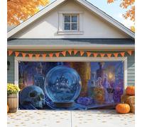 Haunted Mansion Housse de porte de garage en forme de boule de cristal effrayante pour décoration de porte de garage, décoration d'intérieur et d'extérieur pour Halloween, 397 x 180 cm