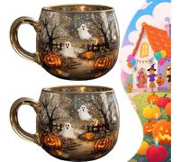 Haunted Path Lot de 2 tasses d'Halloween en verre transparent fantôme mignon, verre à café et à thé, magnifique tasse à café fantôme d'Halloween, décoration de fête pour la maison (2 pièces)