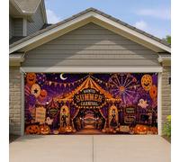 Haunted Summer Carnival Housse de porte de garage - Décorations d'Halloween effrayantes - Thème amusant pour l'extérieur et l'intérieur - Violet et orange - 400 x 180 cm
