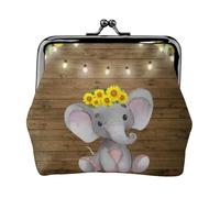Haunted The Mansion Porte-monnaie imprimé pour femme en cuir synthétique mignon avec serrure à baiser, Tournesol éléphant sol en bois, One Size, Pochette à monnaie
