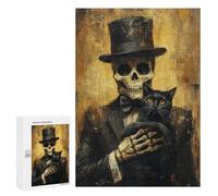 Haunting Skeleton with Black Cat Art Print Puzzle 1000 Pièces Educa Jouet en Bois Cadeau Unique Décoration Intérieure Jeu Éducatif Challenge Toy Adultes Et Enfants À Partir De 14 Ans 300 PCS