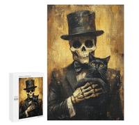 Haunting Skeleton with Black Cat Art Print Puzzle 1000 Pièces Educa Jouet en Bois Cadeau Unique Décoration Intérieure Jeu Éducatif Challenge Toy Adultes Et Enfants À Partir De 14 Ans 1000 PCS
