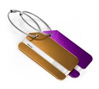 HAUPTSTADTKOFFER – Kofferanhänger im 2er Set inklusive Adressfeld I Kofferschild aus eloxiertem Aluminium I Gepäckschild für Koffer Tasche Rucksack, 8 cm x 4,3 cm,Lila-Gold