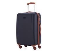 HAUPTSTADTKOFFER - Wannsee - Valise moyenne rigide Bagage Trolley 4 roues- TSA- 66 cm- 63 litres- Bleu foncé/Marron