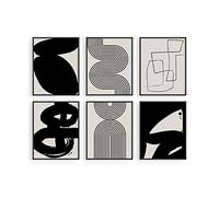 HAUS AND HUES Peinture abstraite noire esthétique - Lot de 6, abstrait moderne, noir et gris, art abstrait à une ligne, impression géométrique, art mural minimaliste (20,3 x 25,4 cm, sans cadre)