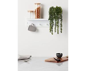 Haus Projekt Etagere Murale Bois avec 4 Crochets, Blanc, Facile à Assembler Etageres Cuisine Murales, Décoration de Chambre d'enfant, Porte Manteau Mural, Rangement Salle de Bain, Etagere Épices