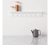 Haus Projekt Etagere Murale Bois avec 7 Crochets, Blanc, Facile à Assembler Etageres Cuisine Murales, Décoration de Chambre d'enfant, Porte Manteau Mural, Rangement Salle de Bain, Etagere Épices