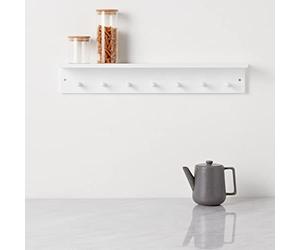 Haus Projekt Etagere Murale Bois avec 7 Crochets, Blanc, Facile à Assembler Etageres Cuisine Murales, Décoration de Chambre d'enfant, Porte Manteau Mural, Rangement Salle de Bain, Etagere Épices