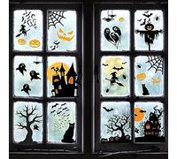 Haus Projekt Stickers Halloween Enfant 53 PCS, 8 Feuilles A4, Autocollant Halloween Décoration Extérieur Effrayante, Gommettes Vitres, Sticker Hallo ween Fenêtre, Fantôme, Maison Hantée, Sorcières