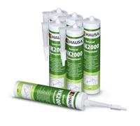 HAUSA Colle de montage universelle HK2000 Colle acrylique à dispersion adhésive Idéale pour les supports poreux à l'intérieur et à l'extérieur Résistance finale 200kg/10cm² 6x 310ml Blanc