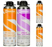 Hausa Mousse de Montage Mousse expansive 1K Grise HPU500 Maxx PROFESSIONAL 500ml et Détergent Hausa Mousse PU et Nettoyant pour Pistolet 500ml HPR500 Kit 3+1