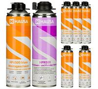 Hausa Mousse de Montage Mousse expansive 1K Grise HPU500 Maxx PROFESSIONAL 500ml et Détergent Hausa Mousse PU et Nettoyant pour Pistolet 500ml HPR500 Kit 6+1