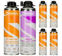 Hausa Mousse de Montage Mousse expansive 1K Grise HPU500 Maxx PROFESSIONAL 500ml et Détergent Hausa Mousse PU et Nettoyant pour Pistolet 500ml HPR500 Kit 5+1