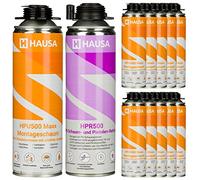 Hausa Mousse de Montage Mousse expansive 1K Grise HPU500 Maxx PROFESSIONAL 500ml et Détergent Hausa Mousse PU et Nettoyant pour Pistolet 500ml HPR500 Kit 11+1