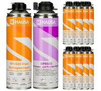 Hausa Mousse de Montage Mousse expansive 1K Grise HPU500 Maxx PROFESSIONAL 500ml et Détergent Hausa Mousse PU et Nettoyant pour Pistolet 500ml HPR500 Kit 9+1