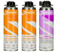 Hausa Mousse de Montage Mousse expansive 1K Grise HPU500 Maxx PROFESSIONAL 500ml et Détergent Hausa Mousse PU et Nettoyant pour Pistolet 500ml HPR500 Kit 2+1