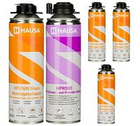 Hausa Mousse de Montage Mousse expansive 1K Grise HPU500 Maxx PROFESSIONAL 500ml et Détergent Hausa Mousse PU et Nettoyant pour Pistolet 500ml HPR500 Kit 4+1