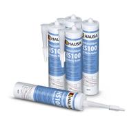 HAUSA Silicone sanitaire HS100 Silikon Salle de bain Cuisine Matériau d'étanchéité Silicone de construction Joint 5x 310ml résistant aux moisissures blanc