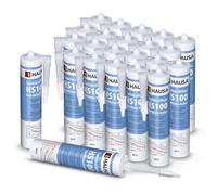 HAUSA Silicone sanitaire HS100 Silikon Salle de bain Cuisine Matériau d'étanchéité Silicone de construction Joint 24x 310ml résistant aux moisissures blanc