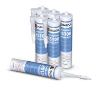 HAUSA Silicone sanitaire HS100 Silikon Salle de bain Cuisine Matériau d'étanchéité Silicone de construction Joint 6x 310ml résistant aux moisissures gris clair