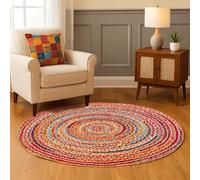 Hausattire Tapis tressé bohème rond de 1,2 m - Multicolore - Tapis rustique en jute et coton pour cuisine, chambre d'enfant, salle de jeux | Tapis coloré réversible tissé à la main pour animaux