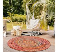 Hausattire Tapis tressé bohème rond de 1,2 m - Multicolore - Tapis rustique en jute et coton pour cuisine, chambre d'enfant, salle de jeux | Tapis coloré réversible tissé à la main pour animaux