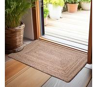 Hausattire Tapis tressé en jute tissée à la main 61 x 0,9 m - Naturel - Tapis d'entrée réversible bohème pour cuisine, salon, style ferme, intérieur et extérieur - 61 x 91 cm