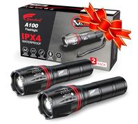 HAUSBELL Lot de 2 lampes de poche LED 2000 lumens super lumineuses avec 5 modes, mise au point zoomable, alimentée par piles, lampe torche tactique résistante à l'eau pour camping, randonnée et