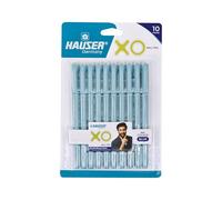 Hauser Stylos à bille XO – Lot de 10, 0,7 mm, corps mat minimaliste, encre bleue