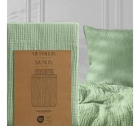 Hausfelder Parure de lit en mousseline, 135 x 200 cm, vert clair, respirante et thermorégulatrice, 1 pièce - Housse de couette 135x200cm, 1 unité