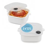 Hausfelder Set de vaisselle micro-ondes avec couvercle, 2 x 1,5 litre bols micro-ondes, contenants micro-ondes, blanc, bols 1,5 litre (lot de 2)