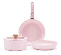 Hausfrau Ensemble de casseroles et poêles roses avec poignée amovible antiadhésive, poignée amovible en céramique, passe au four, au lave-vaisselle, pas de PFAS pas de PTFE