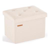 HAUSFRAU Petit pouf de rangement pliable avec rangement, repose-pieds carré touffeté, beige lin