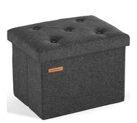 HAUSFRAU Petit pouf de rangement pliable avec rangement, repose-pieds carré touffeté, lin noir