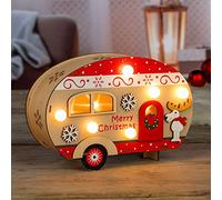Haushalt International Caravane de Noël Merry Christmas en bois avec 10 LED blanc chaud