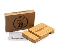 HaushaltsFuchs® Support en bambou FSC® pour smartphone et tablette - Support pour téléphone portable et bureau - Support de téléphone portable pour bureau et bureau - Compatible avec iPhone, iPad,