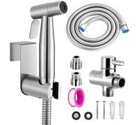 Hausharbor Douchette Toilette, WC Kit Complet,Kit WC, Pulvérisateur Pour l'hygiène Personnelle Quotidienne, Pomme de Douche Toilette avec Tuyau, Adaptateurs G1/2' et G3/8', Argent