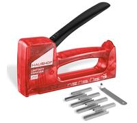 HAUSHOF Agrafeuse Murale Légère Type 53, Transparente avec Repoussoir et 800 Agrafes 8 mm, Idéale pour Décoration, Bricolage et Menuiserie, Rouge