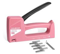 HAUSHOF Pistolet agrafeuse type 53 en plastique ABS avec extracteur d'agrafes et 800 agrafes de 8 mm pour bois, tissu, meubles et tapisserie - Rose